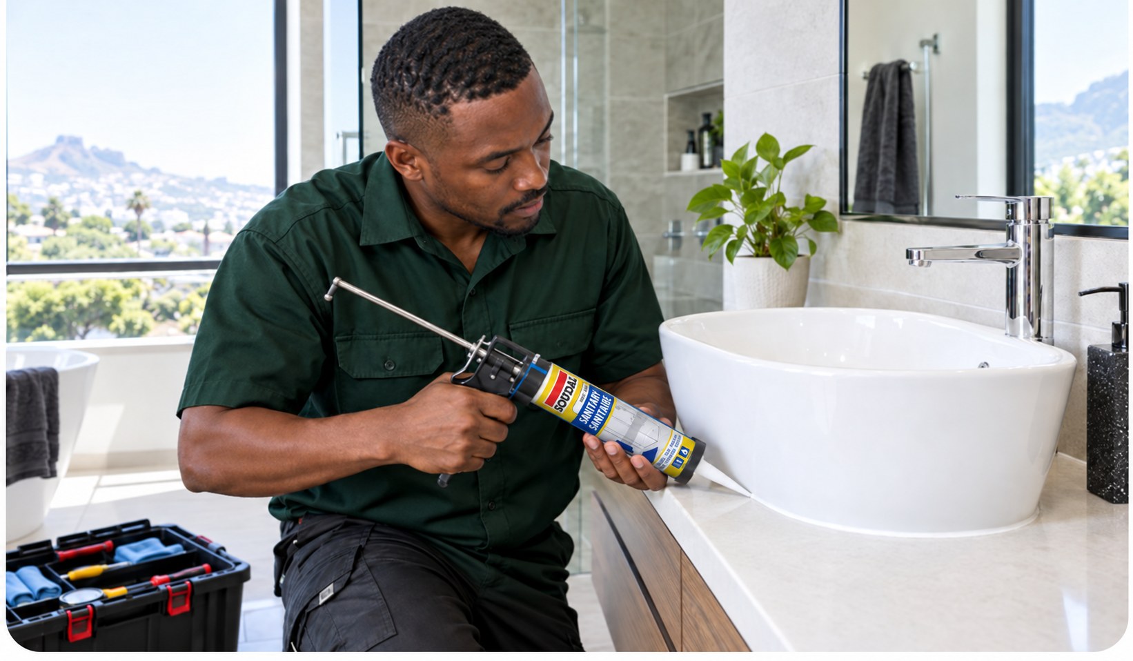RDL handyman re-sealing a bathroom basin